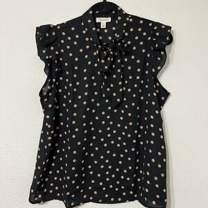 Tamara H Black Polka Dot Bow Blouse M Vintage Style